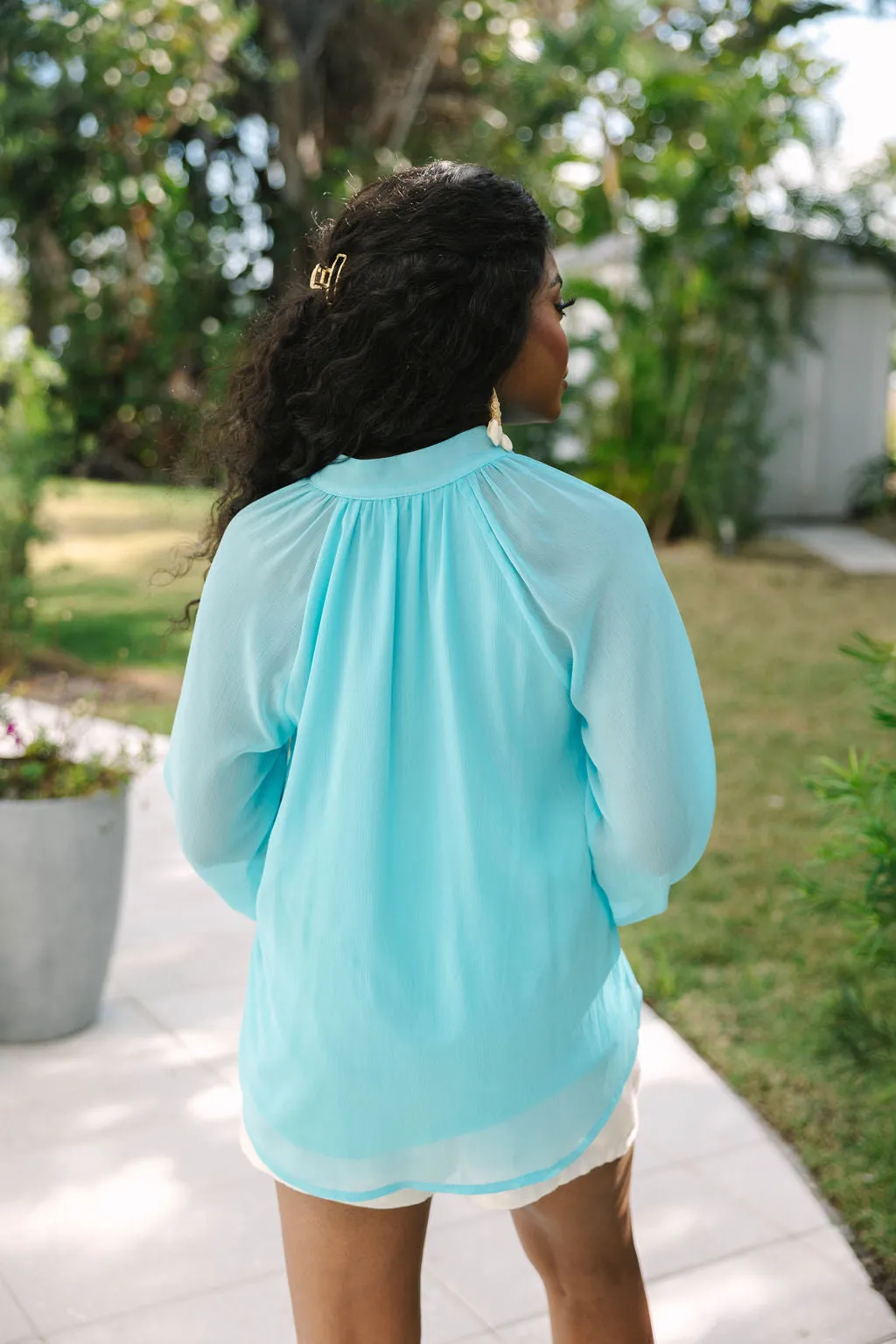 Keep On Hoping Aqua Button Front Long Sleeve Blouse SALE sold by Pink Lily product image thumbnail 5