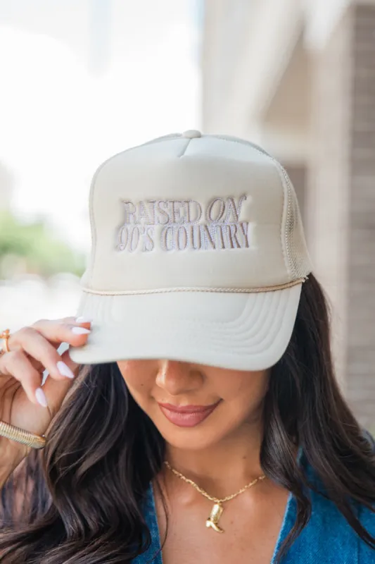 Raised On 90s Country Tan Trucker Hat sold by Pink Lily
