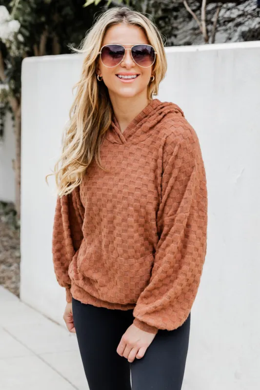 Holding On Brown Brushed Knit Checkered Hoodie FINAL SALE sold by Pink Lily