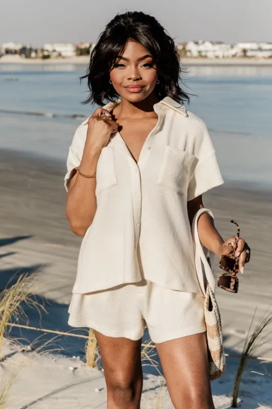 Something To Talk About Cream Waffle Button Up Lounge Top FINAL SALE made by Pink Lily