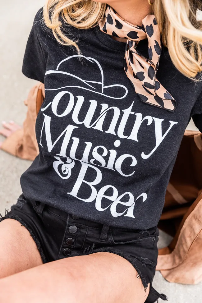 Country Music And Beer Black Graphic Tee sold by Pink Lily