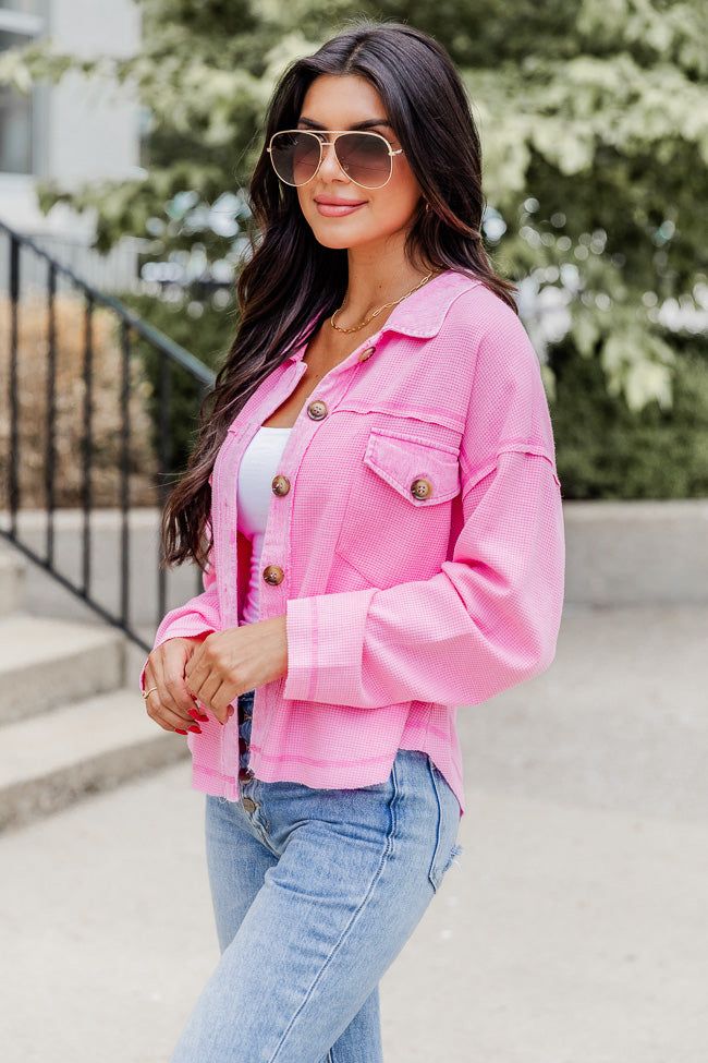 Cry Me A River Hot Pink Acid Wash Waffle Knit Shacket FINAL SALE sold by Pink Lily product image thumbnail 3