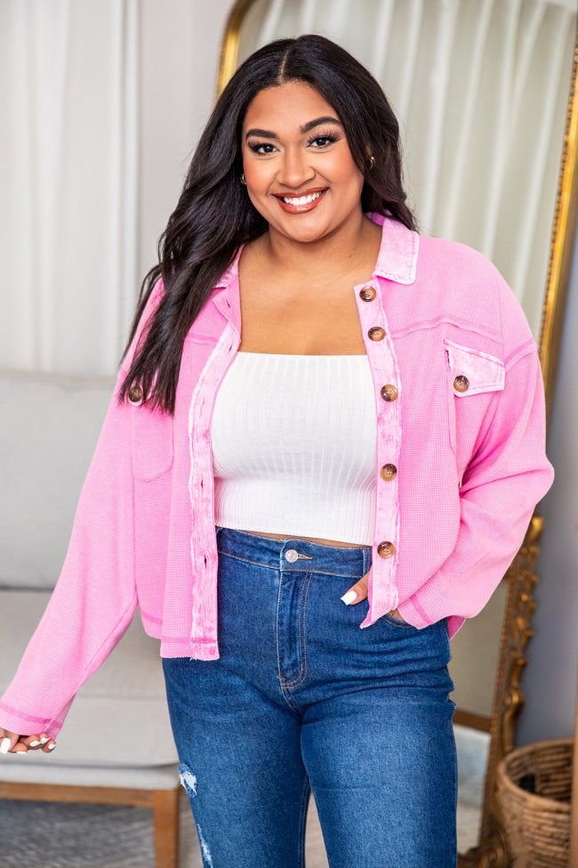 Cry Me A River Hot Pink Acid Wash Waffle Knit Shacket FINAL SALE sold by Pink Lily product image thumbnail 6