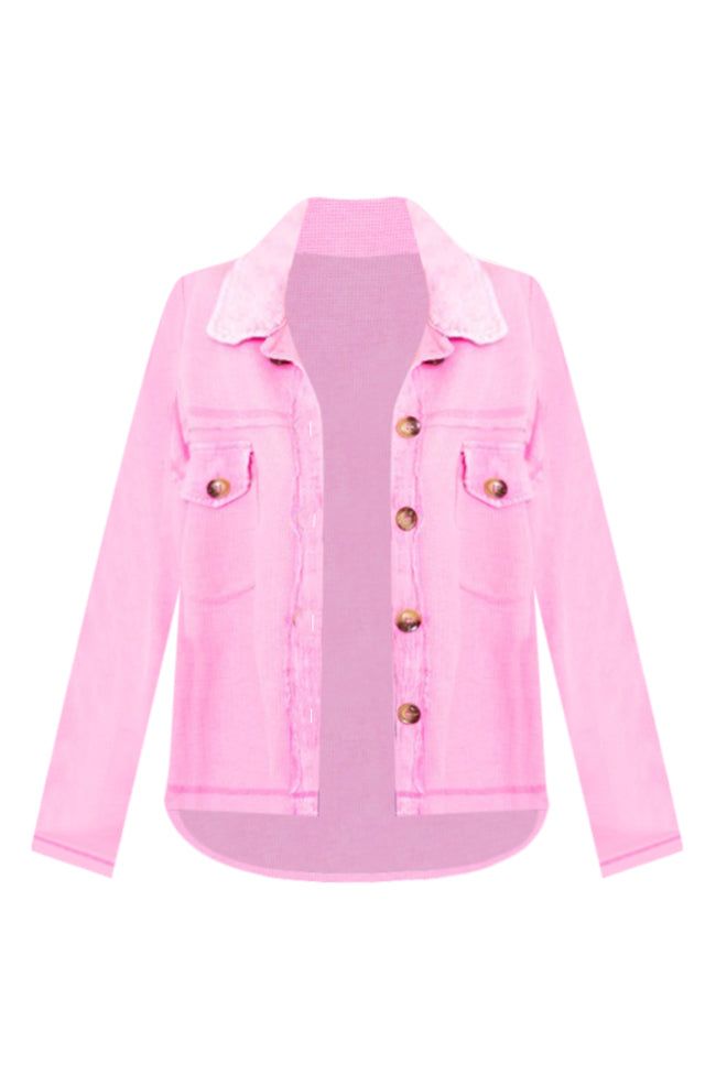Cry Me A River Hot Pink Acid Wash Waffle Knit Shacket FINAL SALE sold by Pink Lily product image thumbnail 9