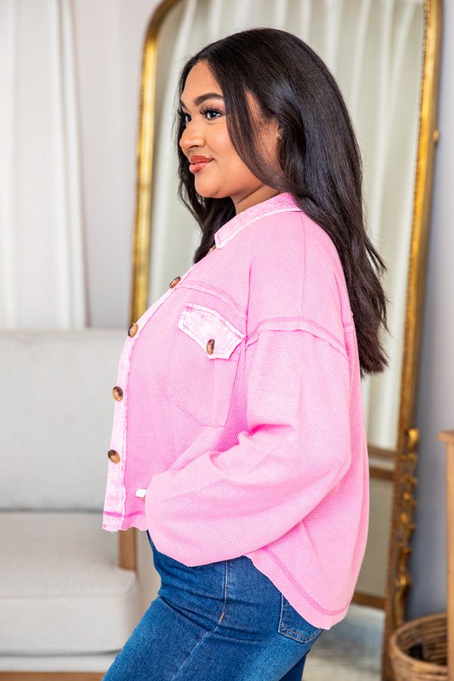 Cry Me A River Hot Pink Acid Wash Waffle Knit Shacket FINAL SALE sold by Pink Lily product image thumbnail 7