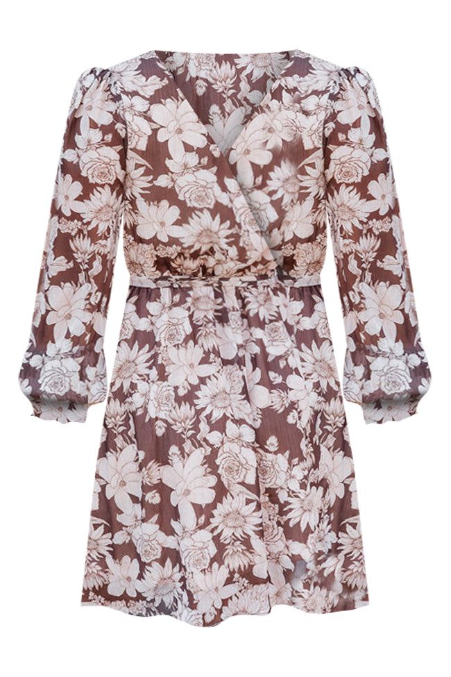 Treat Yourself Brown Floral Long Sleeve Mini Dress FINAL SALE sold by Pink Lily product image thumbnail 5