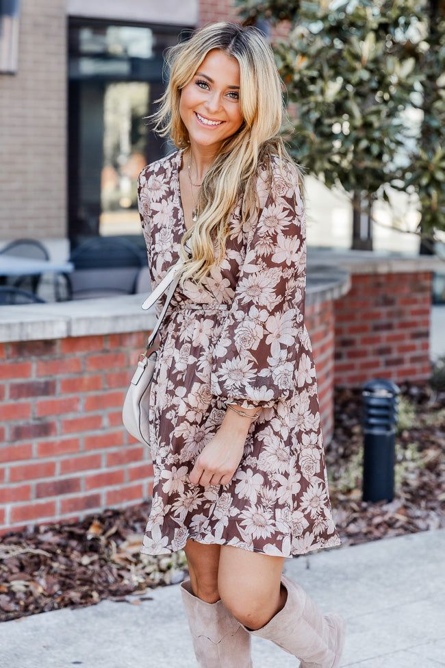 Treat Yourself Brown Floral Long Sleeve Mini Dress FINAL SALE sold by Pink Lily product image thumbnail 2