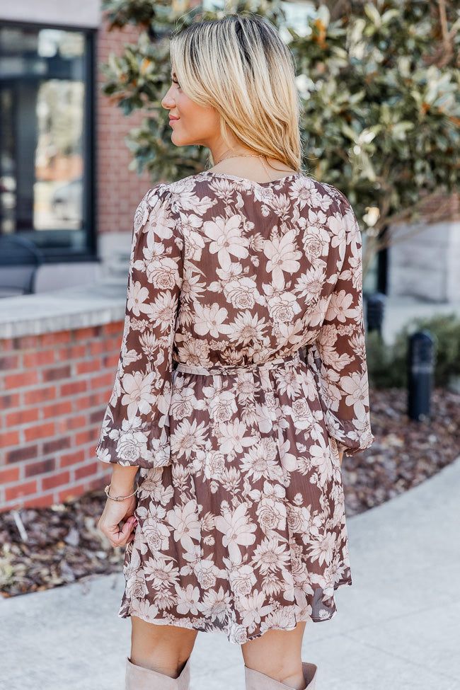 Treat Yourself Brown Floral Long Sleeve Mini Dress FINAL SALE sold by Pink Lily product image thumbnail 4