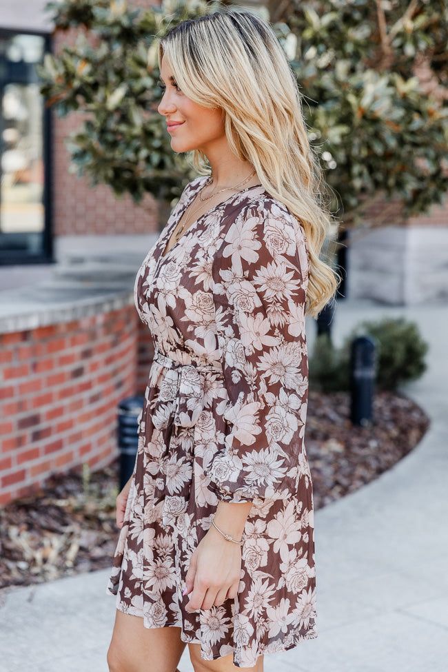 Treat Yourself Brown Floral Long Sleeve Mini Dress FINAL SALE sold by Pink Lily product image thumbnail 3
