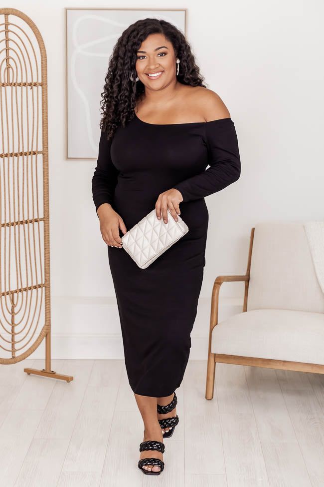 New Attraction Black Off The Shoulder Midi Dress FINAL SALE sold by Pink Lily