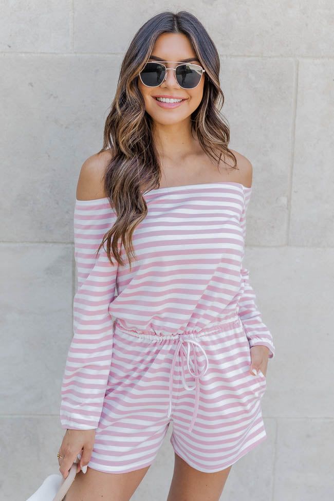 In Another Life Pink/White Stripe Boatneck Romper FINAL SALE sold by Pink Lily product image thumbnail 2
