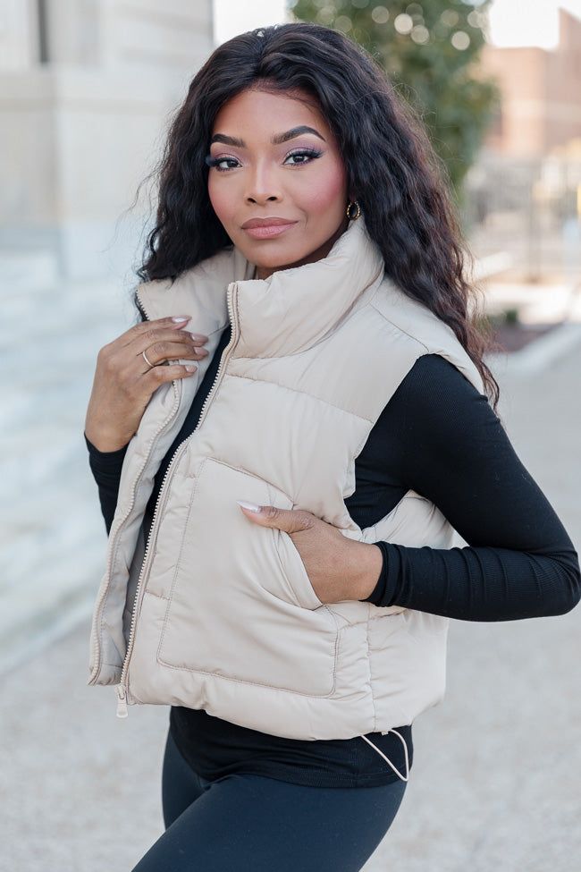 Sights To See Khaki Cropped Puffer Vest sold by Pink Lily product image thumbnail 3
