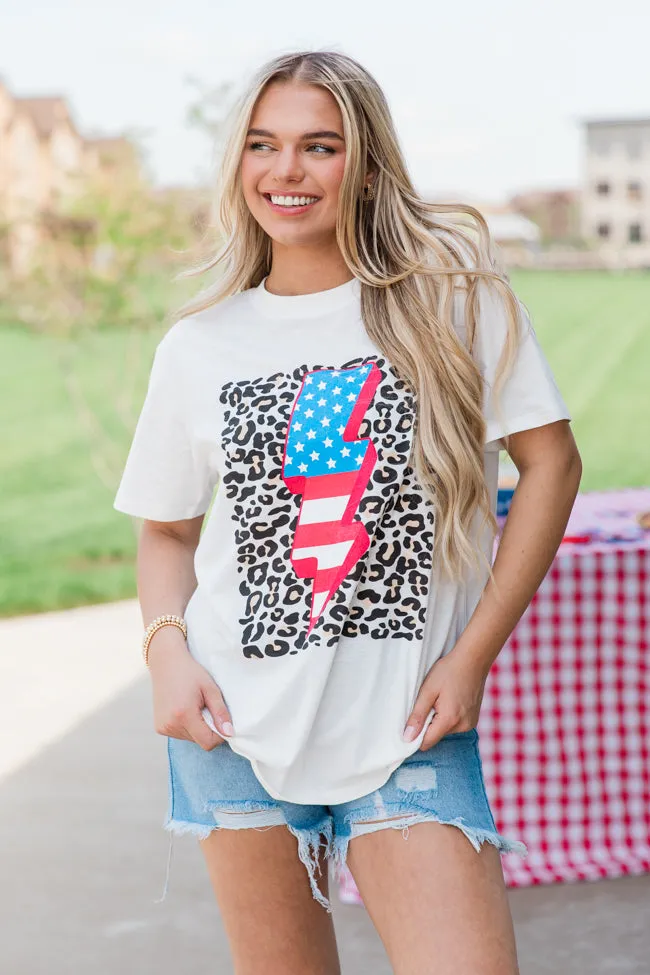 Flag Lightning Bolt White Oversized Graphic Tee sold by Pink Lily product image thumbnail 2