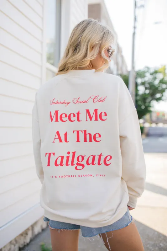 Meet Me At The Tailgate Red Ivory Graphic Sweatshirt FINAL SALE sold by Pink Lily
