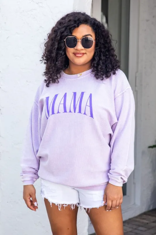 Mama Vintage Corded Graphic Lilac Sweatshirt sold by Pink Lily