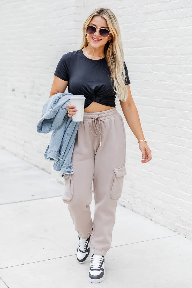 On The Go Taupe Fleece Cargo Jogger FINAL SALE sold by Pink Lily product image thumbnail 2
