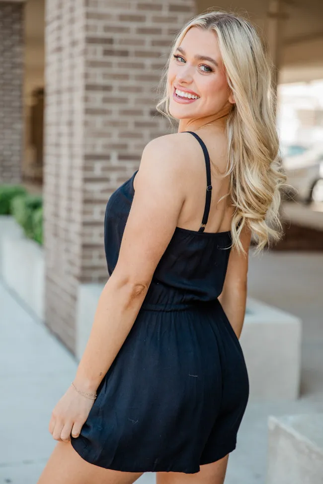 Take A Minute Black Solid Tie Waist Romper SALE sold by Pink Lily product image thumbnail 3