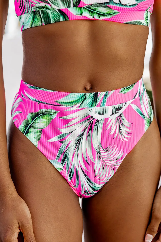 Island Resort Pink Tropical Ribbed Cheeky Bikini Bottoms FINAL SALE sold by Pink Lily product image thumbnail 3