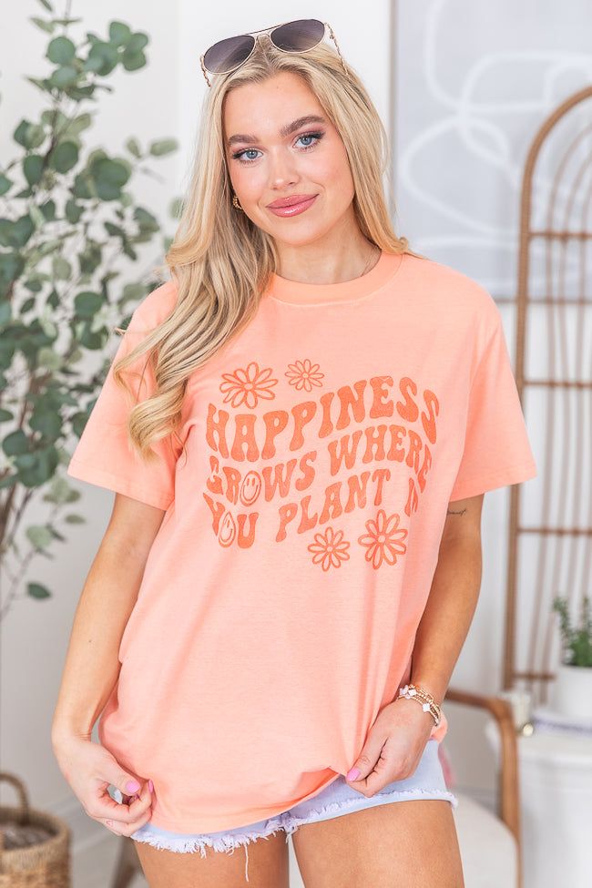 Happiness Grows Coral Oversized Graphic Tee sold by Pink Lily product image thumbnail 5