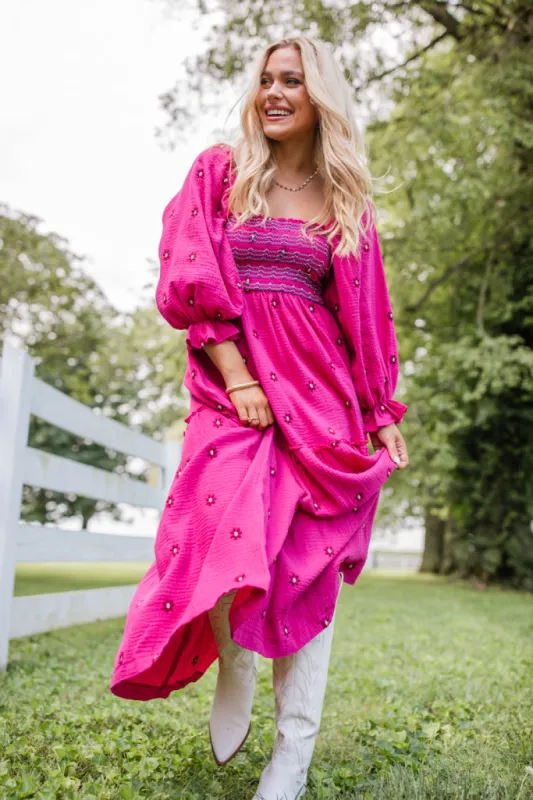 Dress To Impress Pink Floral Stitched Smocked Top Dress sold by Pink Lily