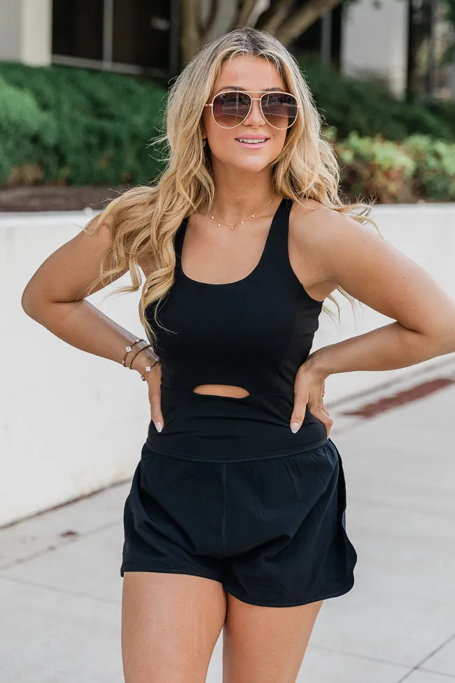 You're Thriving Black Active Keyhole Romper FINAL SALE sold by Pink Lily