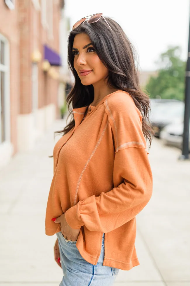 Like Me Again Rust Contrast Stitch Henley FINAL SALE sold by Pink Lily product image thumbnail 3