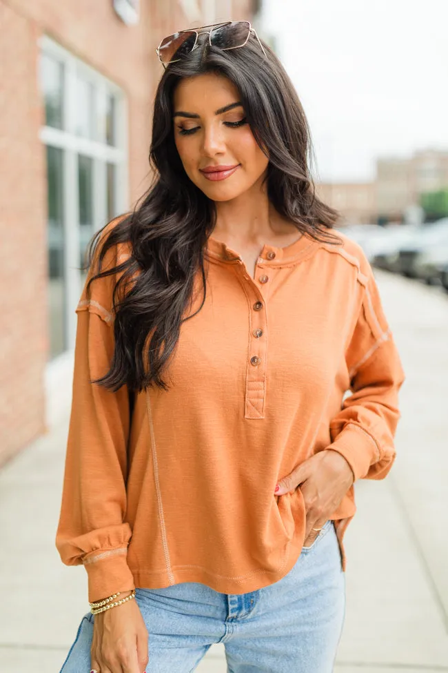 Like Me Again Rust Contrast Stitch Henley FINAL SALE sold by Pink Lily