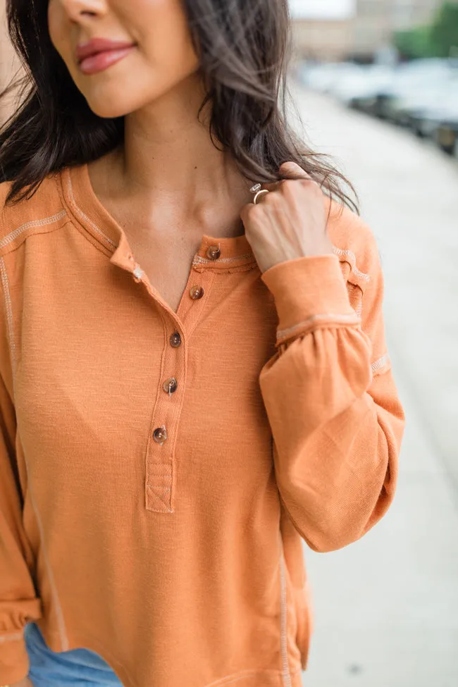 Like Me Again Rust Contrast Stitch Henley FINAL SALE sold by Pink Lily product image thumbnail 4
