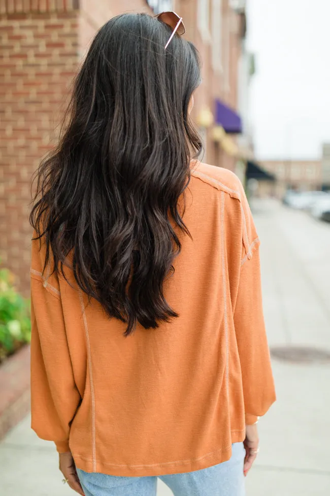 Like Me Again Rust Contrast Stitch Henley FINAL SALE sold by Pink Lily product image thumbnail 5