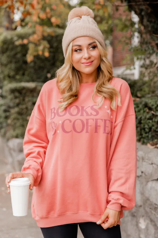 Books And Coffee Brick Oversized Graphic Sweatshirt SALE sold by Pink Lily