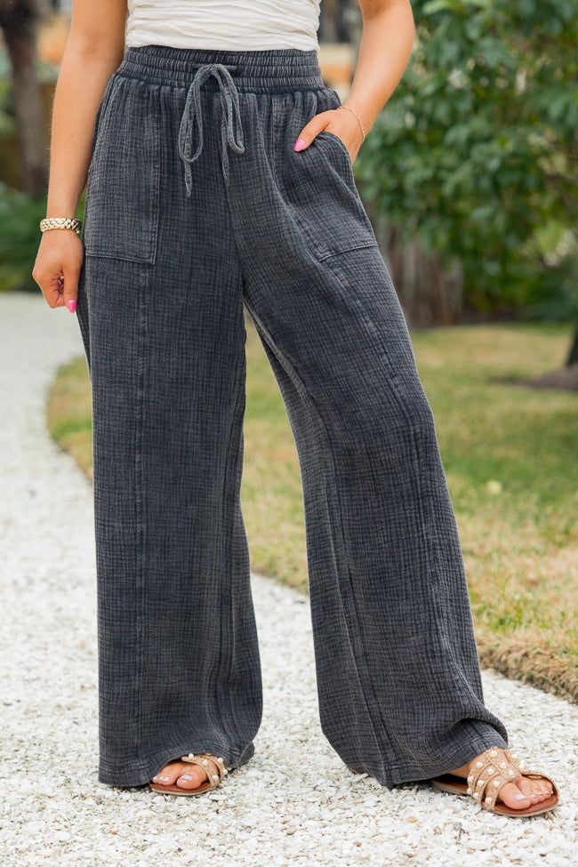 Match My Energy Black Acid Wash Gauze Pants sold by Pink Lily