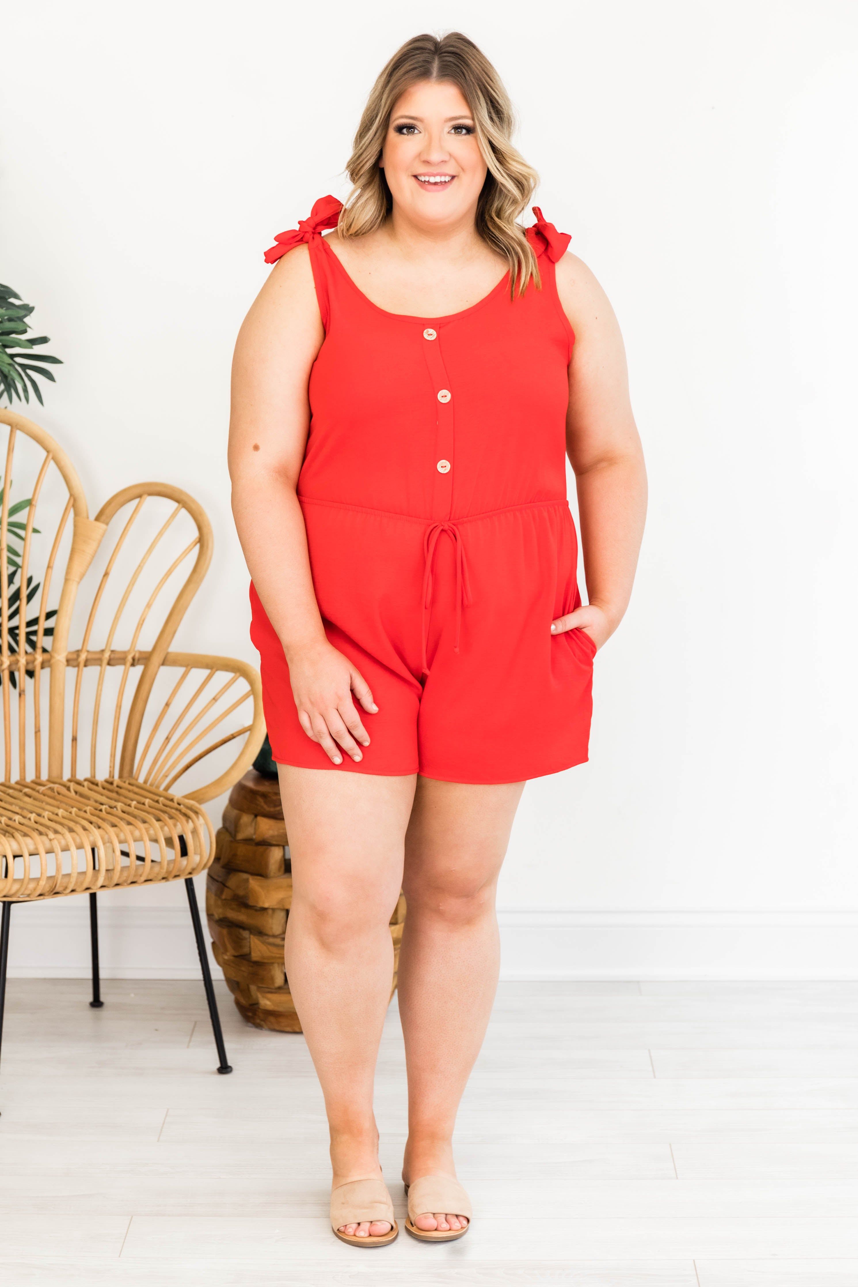 Saturday Afternoon Red Tie Strap Button Romper FINAL SALE sold by Pink Lily product image thumbnail 13