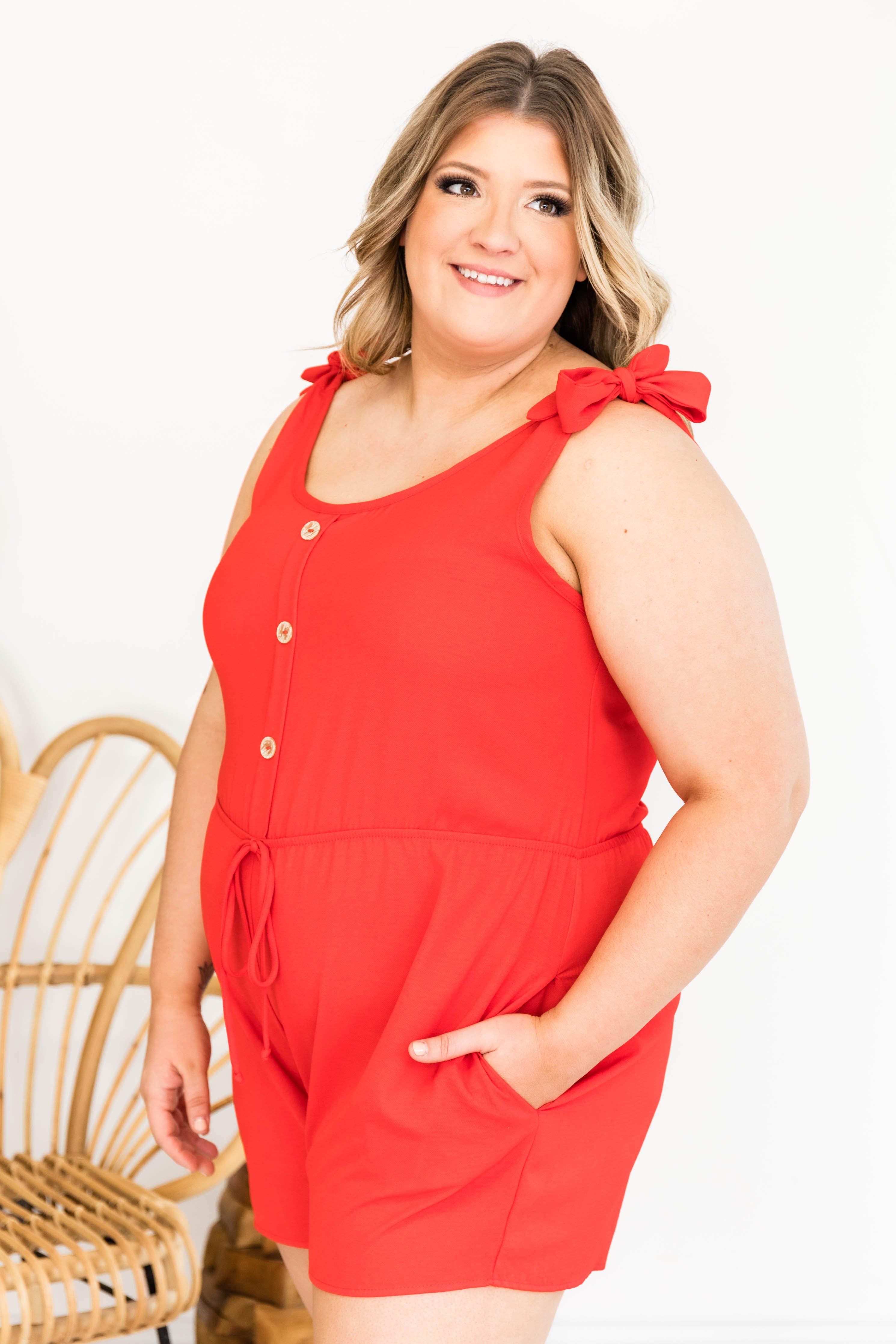 Saturday Afternoon Red Tie Strap Button Romper FINAL SALE sold by Pink Lily product image thumbnail 14