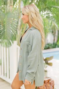 Anything You Want Olive Button Front Blouse sold by Pink Lily