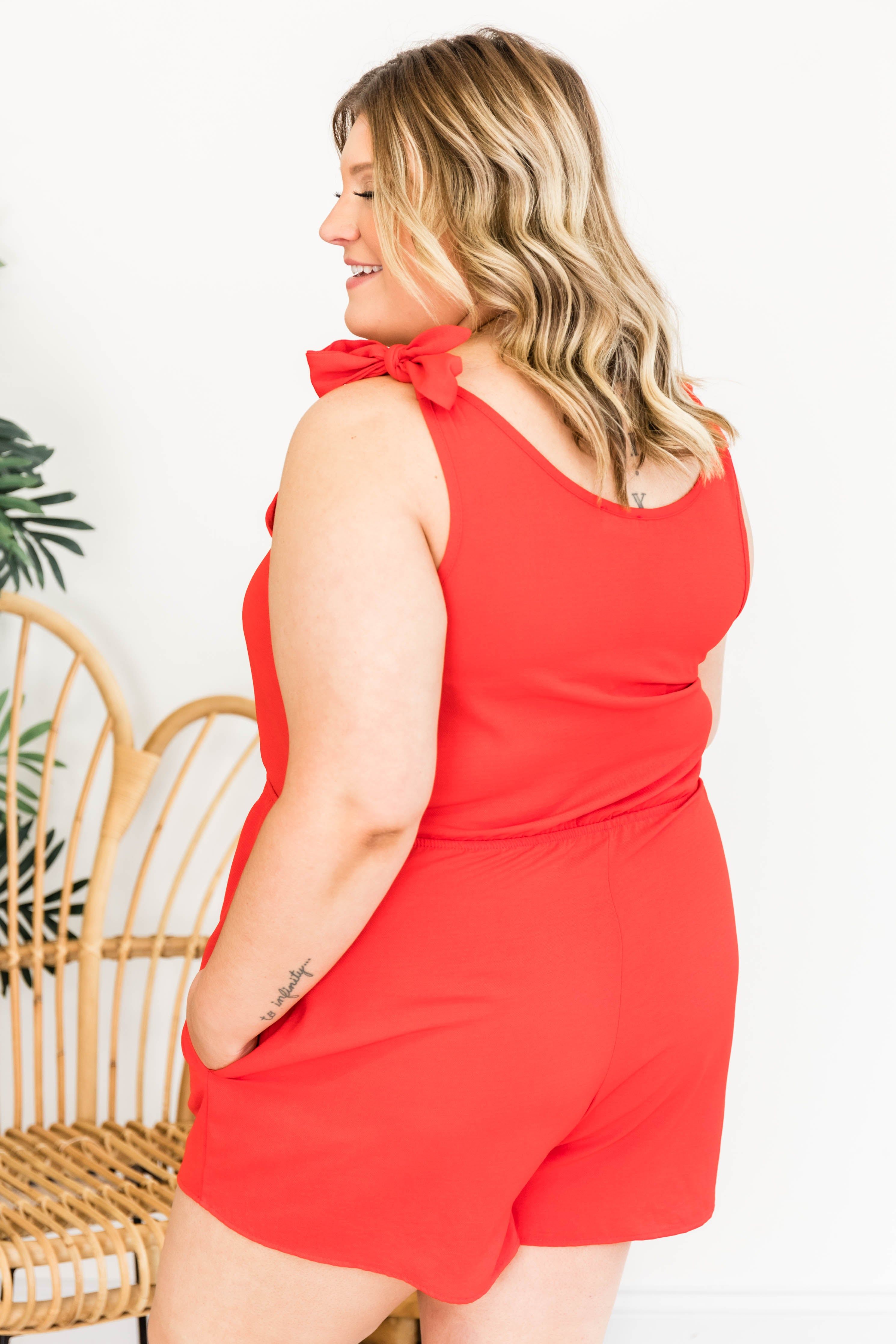 Saturday Afternoon Red Tie Strap Button Romper FINAL SALE sold by Pink Lily product image thumbnail 15