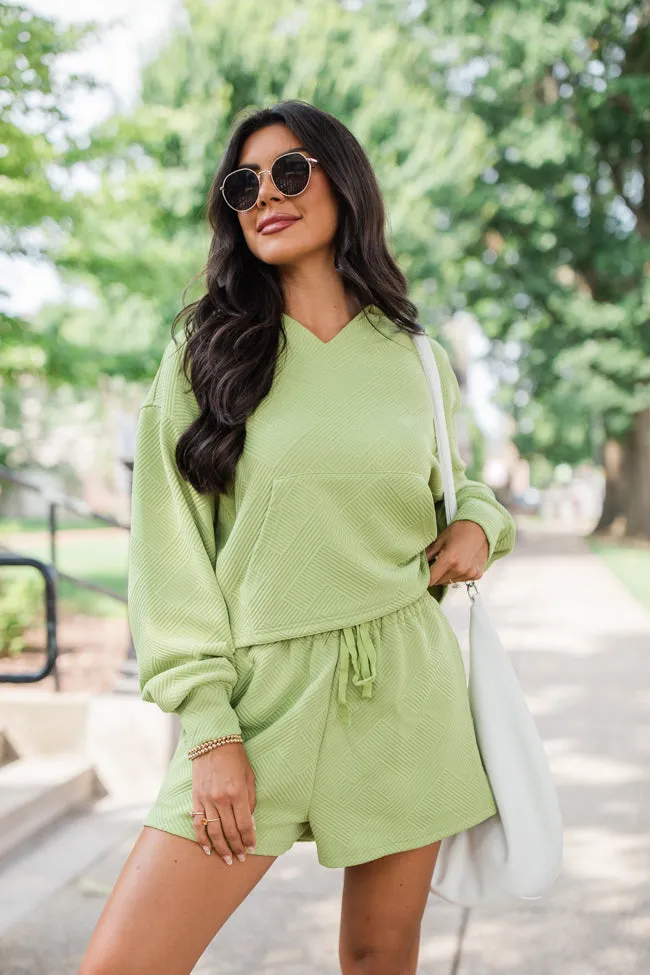 Dreams To Reality Green Textured Hoodie And Shorts Set FINAL SALE sold by Pink Lily