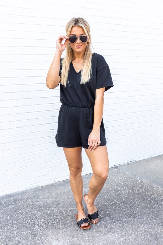 Perfectly Imperfect Black V-Neck Romper FINAL SALE sold by Pink Lily product image thumbnail 2