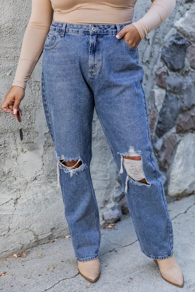 Rosalind High Rise Distressed Medium Wash Straight Leg Jeans FINAL SALE sold by Pink Lily product image thumbnail 4