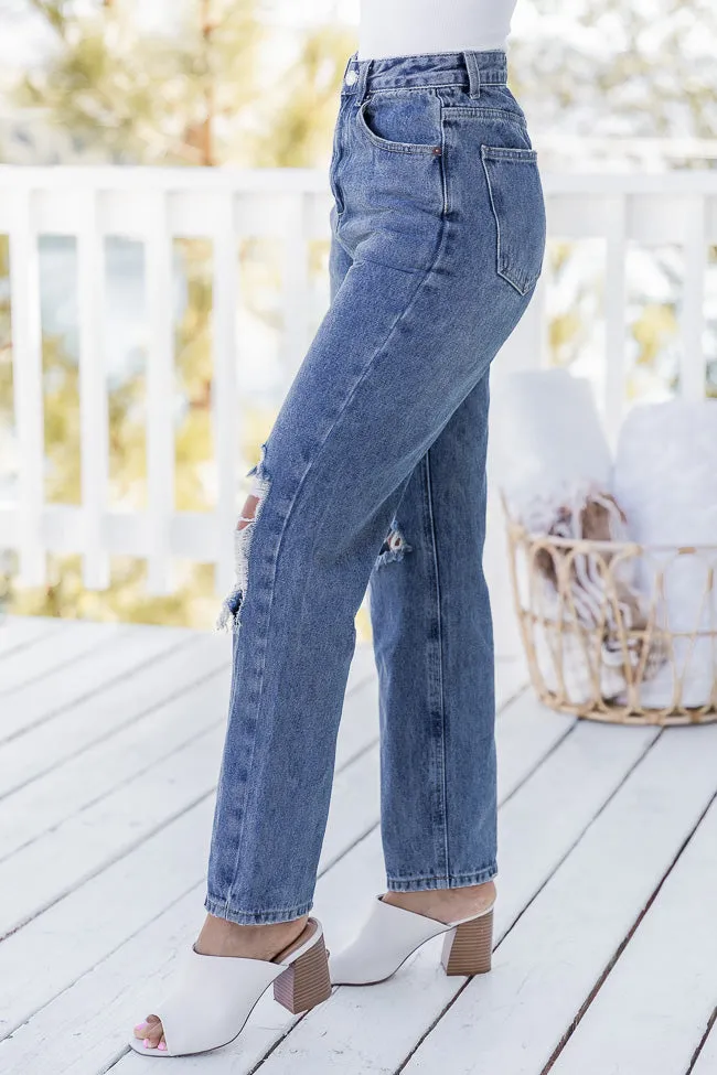 Rosalind High Rise Distressed Medium Wash Straight Leg Jeans FINAL SALE sold by Pink Lily product image thumbnail 2