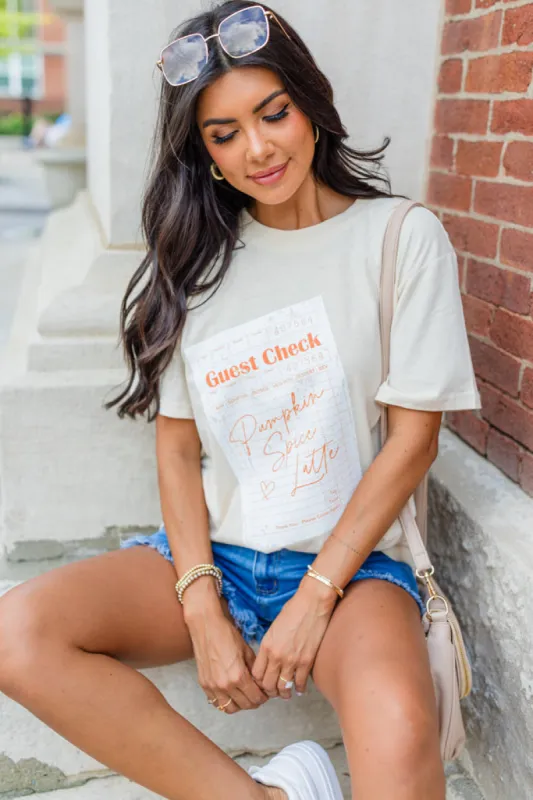 Guest Check Pumpkin Spice Latte Ivory Oversized Graphic Tee sold by Pink Lily
