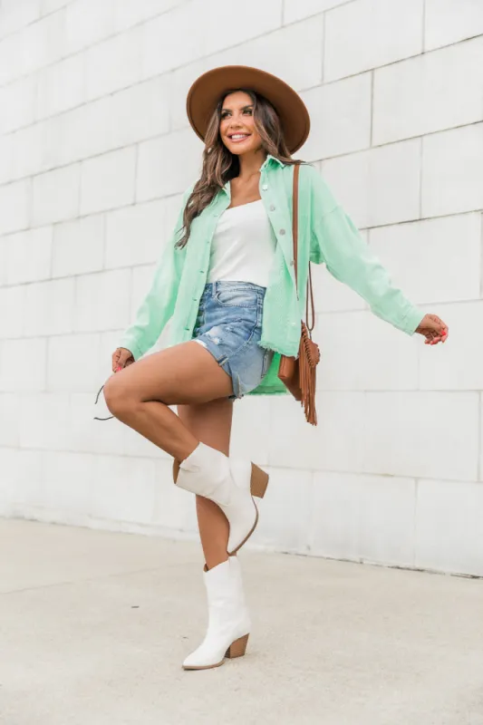 Two Fair Halves Sage Distressed Shacket FINAL SALE sold by Pink Lily