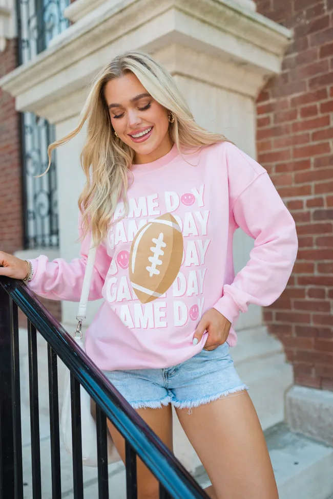 Gameday Smiley Light Pink Oversized Graphic Sweatshirt sold by Pink Lily product image thumbnail 2