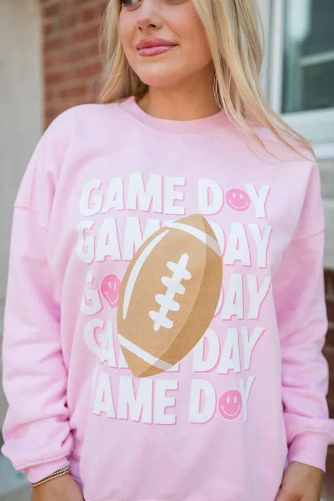 Gameday Smiley Light Pink Oversized Graphic Sweatshirt sold by Pink Lily product image thumbnail 3