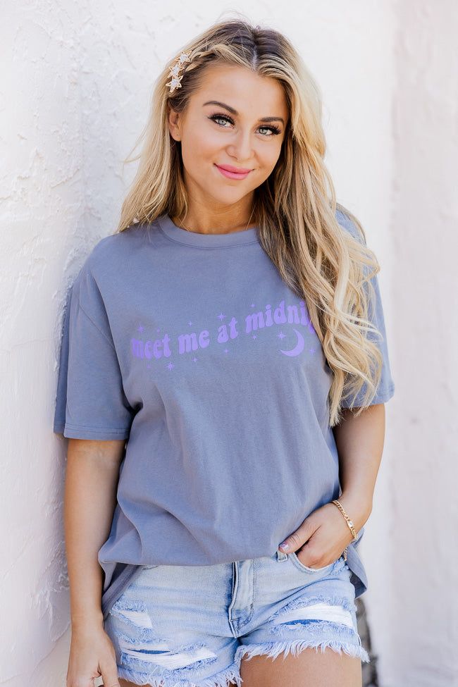 Meet me at Midnight Grey Oversized Graphic Tee sold by Pink Lily
