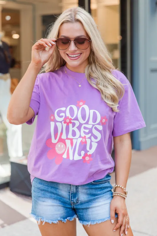 Good Vibes Only Daisy Violet Comfort Colors Tee made by Pink Lily