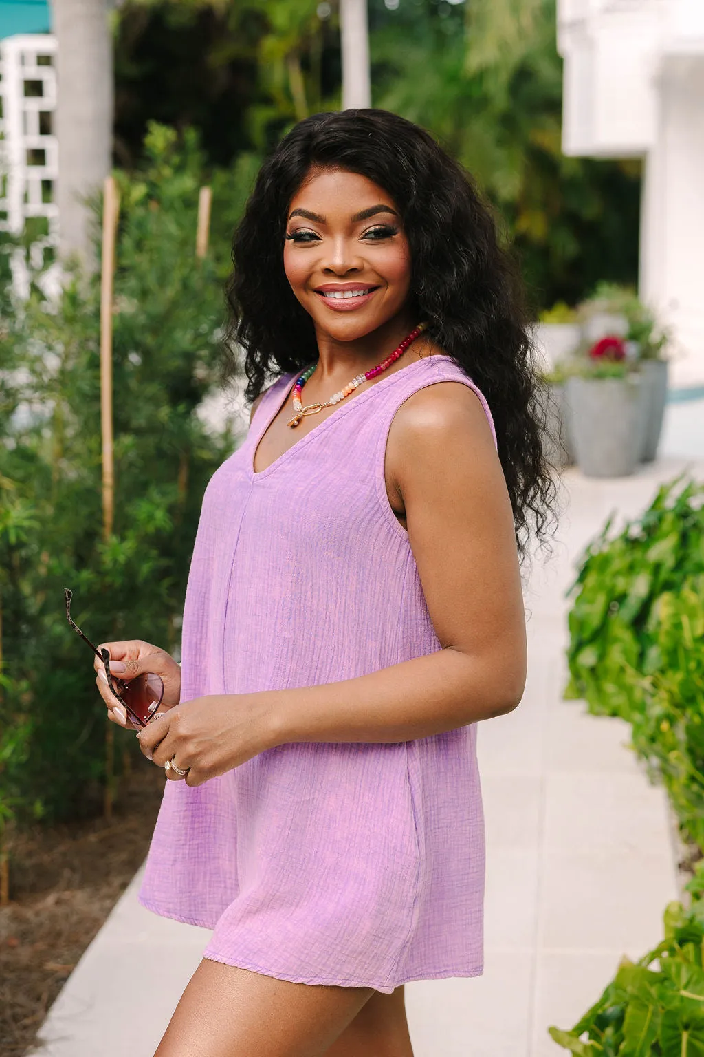 Wishful Thinking Purple Acid Wash Tank Romper FINAL SALE sold by Pink Lily product image thumbnail 3