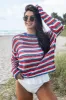 Chasing Rainbows Red and White and Blue Striped Crochet Sweater sold by Pink Lily