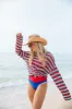 Chasing Rainbows Red and White and Blue Striped Crochet Sweater sold by Pink Lily