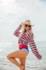 Chasing Rainbows Red and White and Blue Striped Crochet Sweater sold by Pink Lily