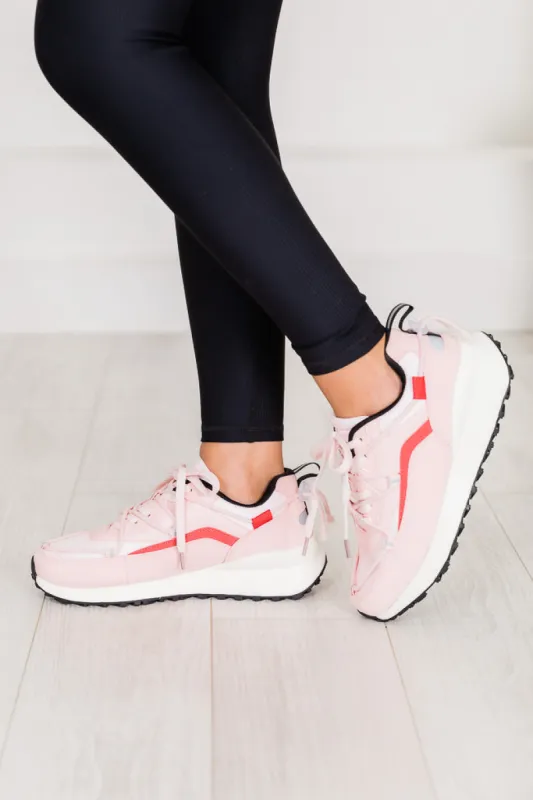 Kenzi Pink And White Drawstring Laced Sneakers FINAL SALE sold by Pink Lily
